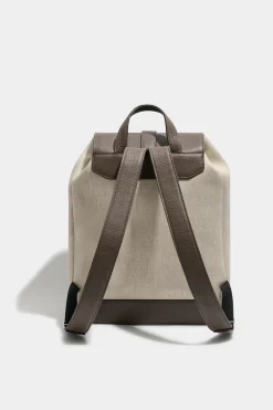Sac à dos en toile et cuir sable - Made in Italy