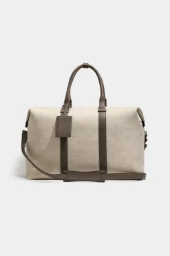 Sac week-end en toile et cuir sable - Made in Italy