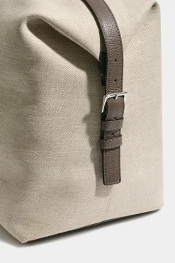 Sac week-end en toile et cuir sable - Made in Italy