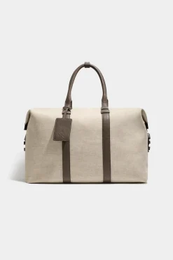 Sac week-end en toile et cuir sable - Made in Italy