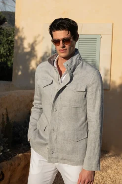 Saharienne en lin gris craie – Made in Italy