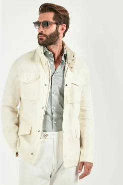 Saharienne en mélange de lin blanc - Made in Italy