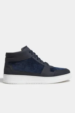 Sneakers montantes en nubuck et velours côtelé bleues - Made in Italy