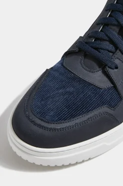 Sneakers montantes en nubuck et velours côtelé bleues - Made in Italy