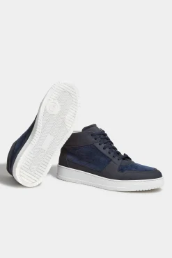 Sneakers montantes en nubuck et velours côtelé bleues - Made in Italy