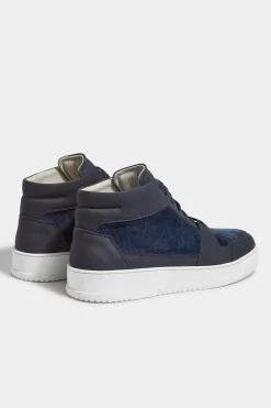 Sneakers montantes en nubuck et velours côtelé bleues - Made in Italy