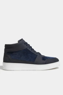 Sneakers montantes en nubuck et velours côtelé bleues - Made in Italy