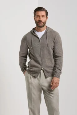 Sweat à capuche en maille taupe - Made in Italy