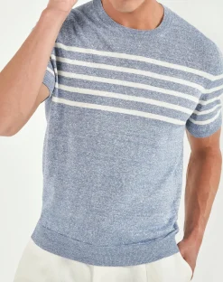 T-shirt Bleu clair à rayures en lin - Made in Italy