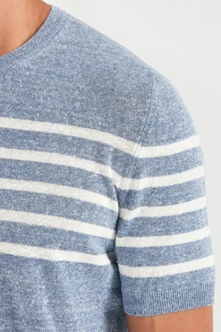 T-shirt Bleu clair à rayures en lin - Made in Italy