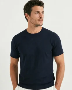 T-shirt en laine bleu marine foncé - Made in Italy