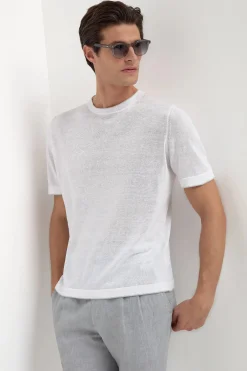 T-shirt en lin et coton blanc - Made in Italy