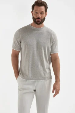 T-shirt en lin et coton sable - Made in Italy