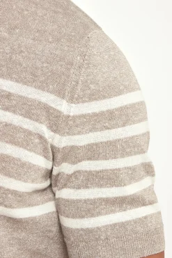 T-shirt taupe à rayures en lin - Made in Italy
