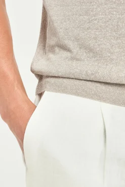 T-shirt taupe à rayures en lin - Made in Italy