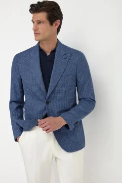 Veste bleu avio à motif pied-de-poule - Made in Italy