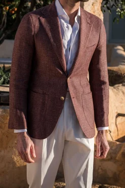 Veste bordeaux en lin et laine - Made in Italy