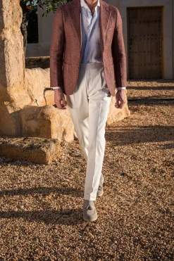 Veste bordeaux en lin et laine - Made in Italy