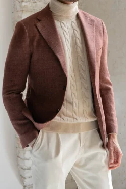 Veste brique en laine, coton et soie - Made in Italy