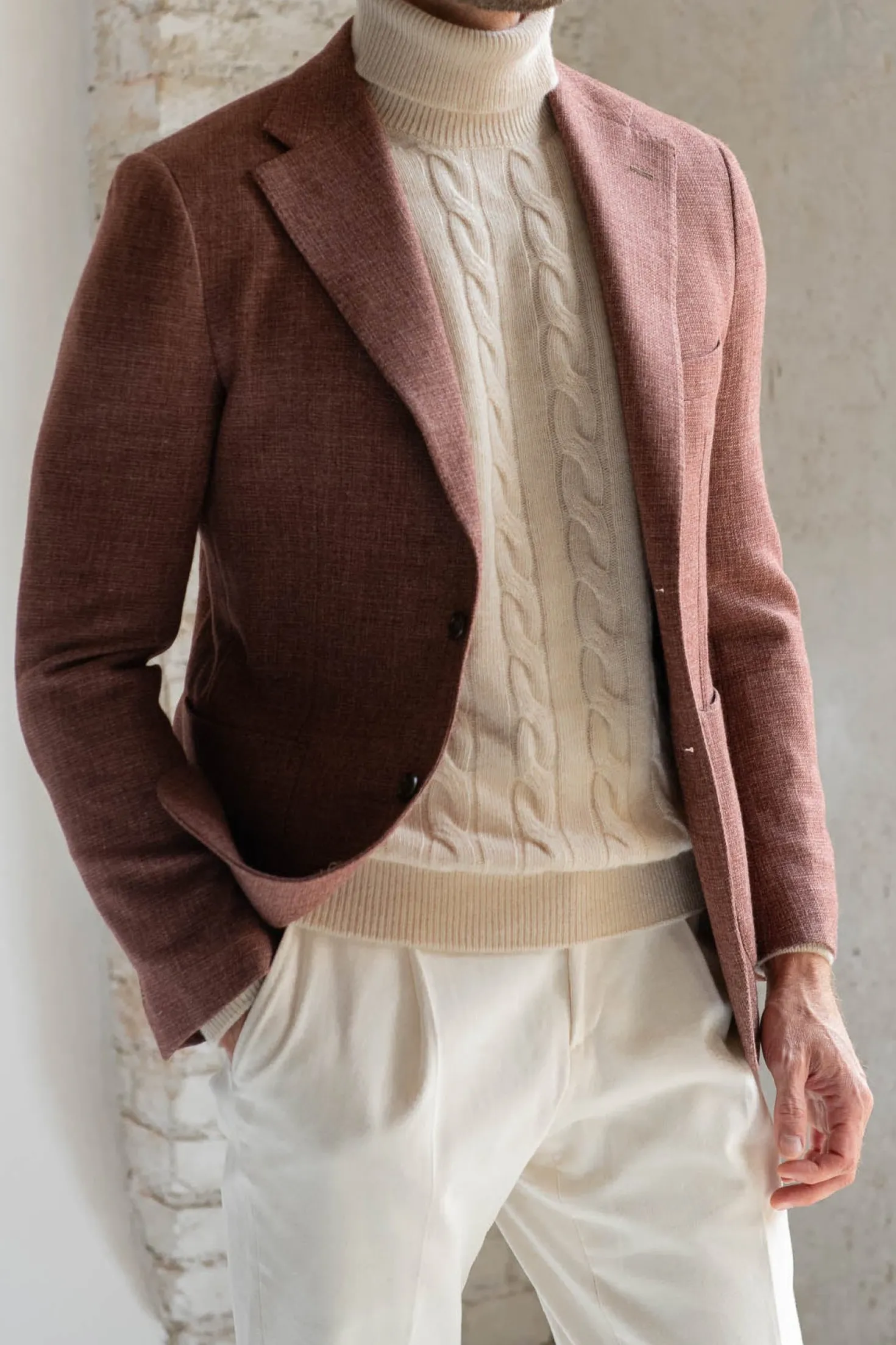 Veste brique en laine, coton et soie - Made in Italy