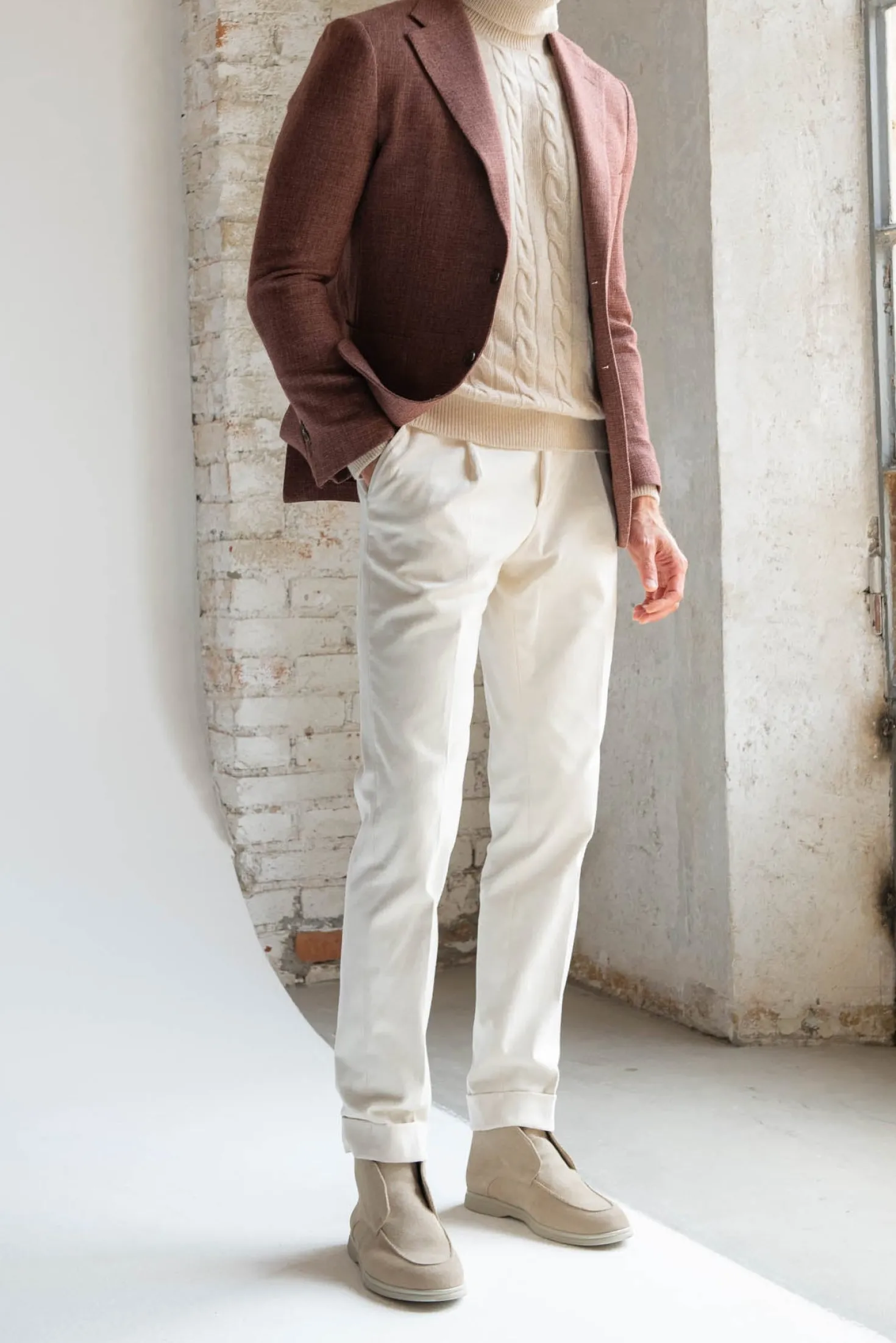 Veste brique en laine, coton et soie - Made in Italy