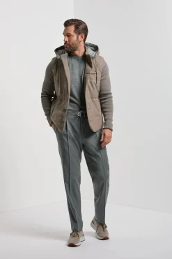 Veste à capuche en flanelle et maille taupe - Made in Italy