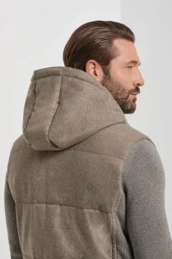 Veste à capuche en flanelle et maille taupe - Made in Italy