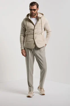 Veste à capuche en flanelle et maille sable - Made in Italy
