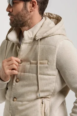 Veste à capuche en flanelle et maille sable - Made in Italy