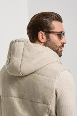 Veste à capuche en flanelle et maille sable - Made in Italy