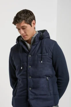Veste à capuche en flanelle et maille bleue - Made in Italy