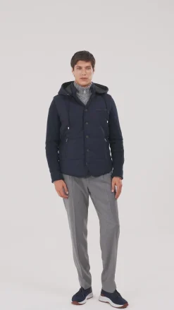 Veste à capuche en flanelle et maille bleue - Made in Italy