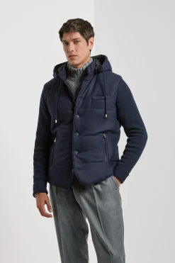Veste à capuche en flanelle et maille bleue - Made in Italy