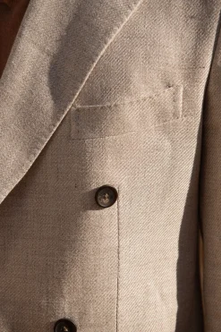 Veste croisée beige en lin, coton et soie - Made in Italy