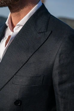 Veste croisée bleu marine en lin - Made in Italy