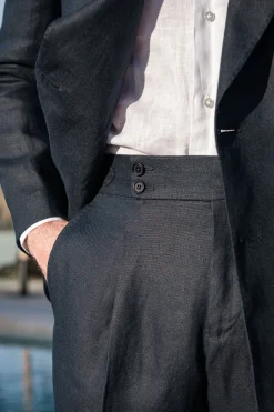 Veste croisée bleu marine en lin - Made in Italy