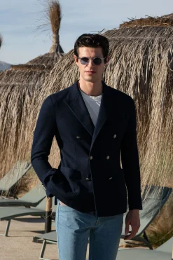 Veste croisée en jersey bleu marine - Made in Italy