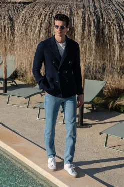 Veste croisée en jersey bleu marine - Made in Italy