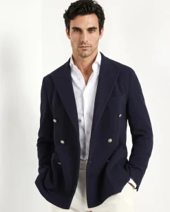 Veste croisée en jersey bleu - Made in Italy
