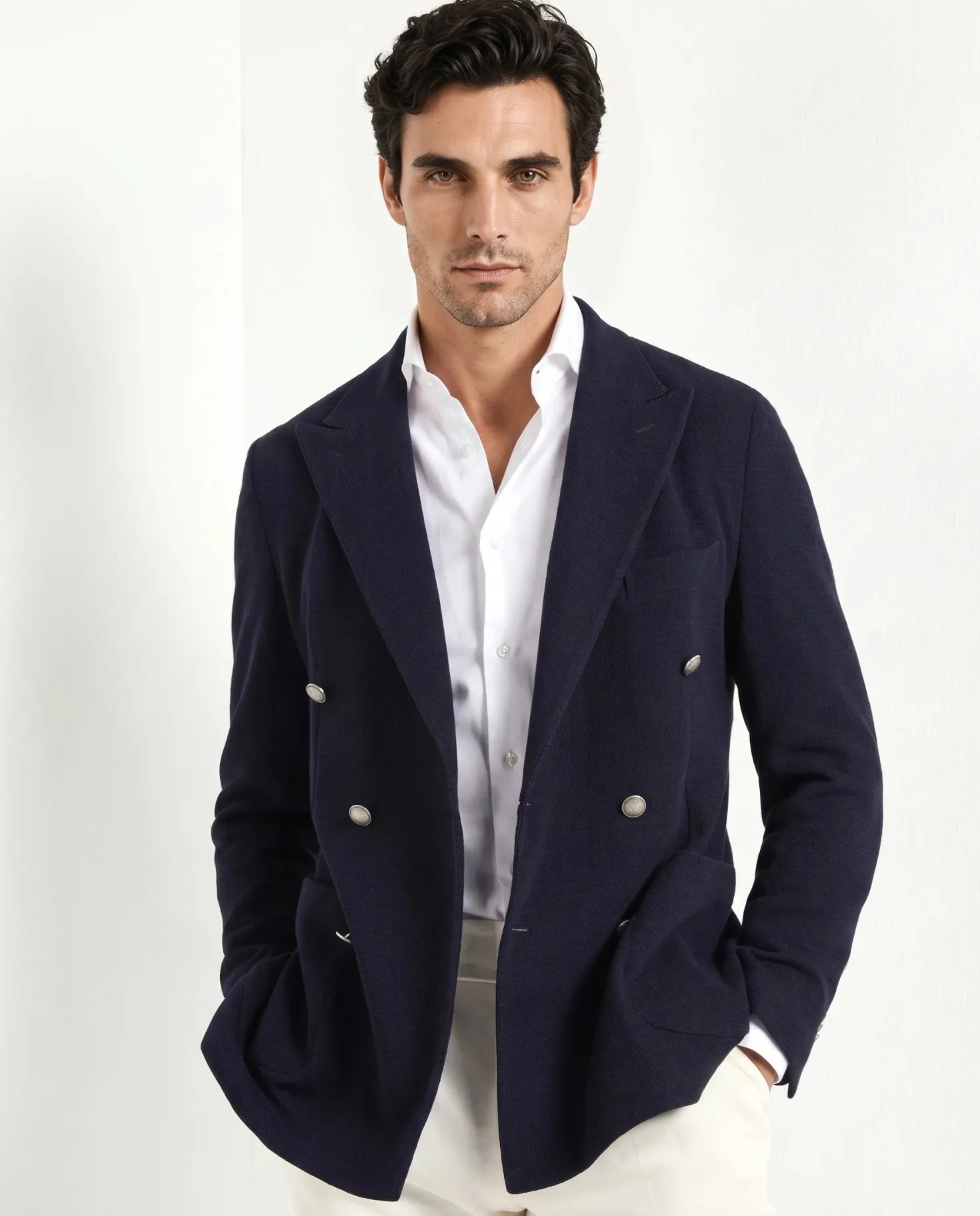 Veste croisée en jersey bleu - Made in Italy