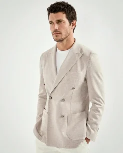 Veste croisée en jersey sable - Made in Italy
