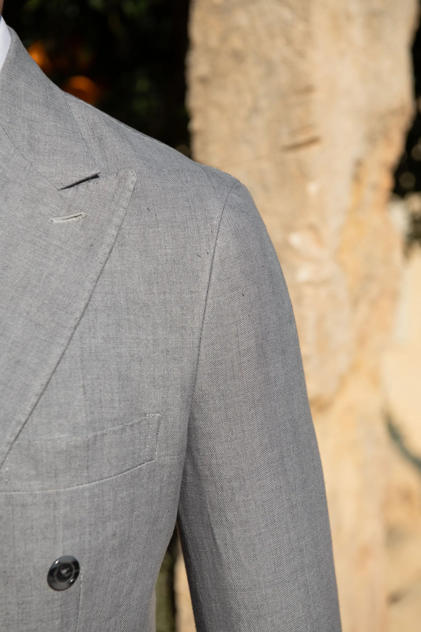 Veste croisée en lin Gris clair à chevrons - Made in Italy