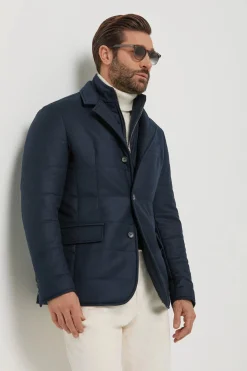 Veste matelassée en laine et cachemire bleue - Made in Italy
