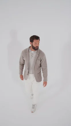 Veste tricotée taupe - laine et cachemire - Made in Italy