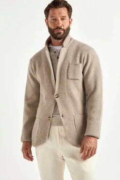 Veste tricotée taupe - laine et cachemire - Made in Italy