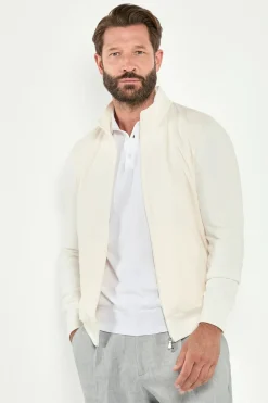 Veste zippée Blanc cassé en maille et nylon - Made in Italy